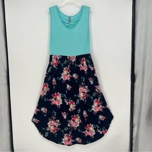 HoneyMe Curvy Women Tank Dress Aqua Floral Navy Sleeveless Plus Size Pockets NEW